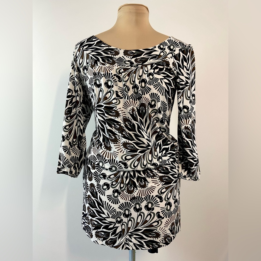 BCBG MaxAzria Dropped‑Waist Floral Mini Dress — Stretch Knit - Sz XS